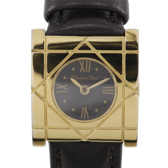 Christian Dior Dior Cannage Square Watch D82-150 Gold Plated x Embossed Leather - Picture 1 of 8